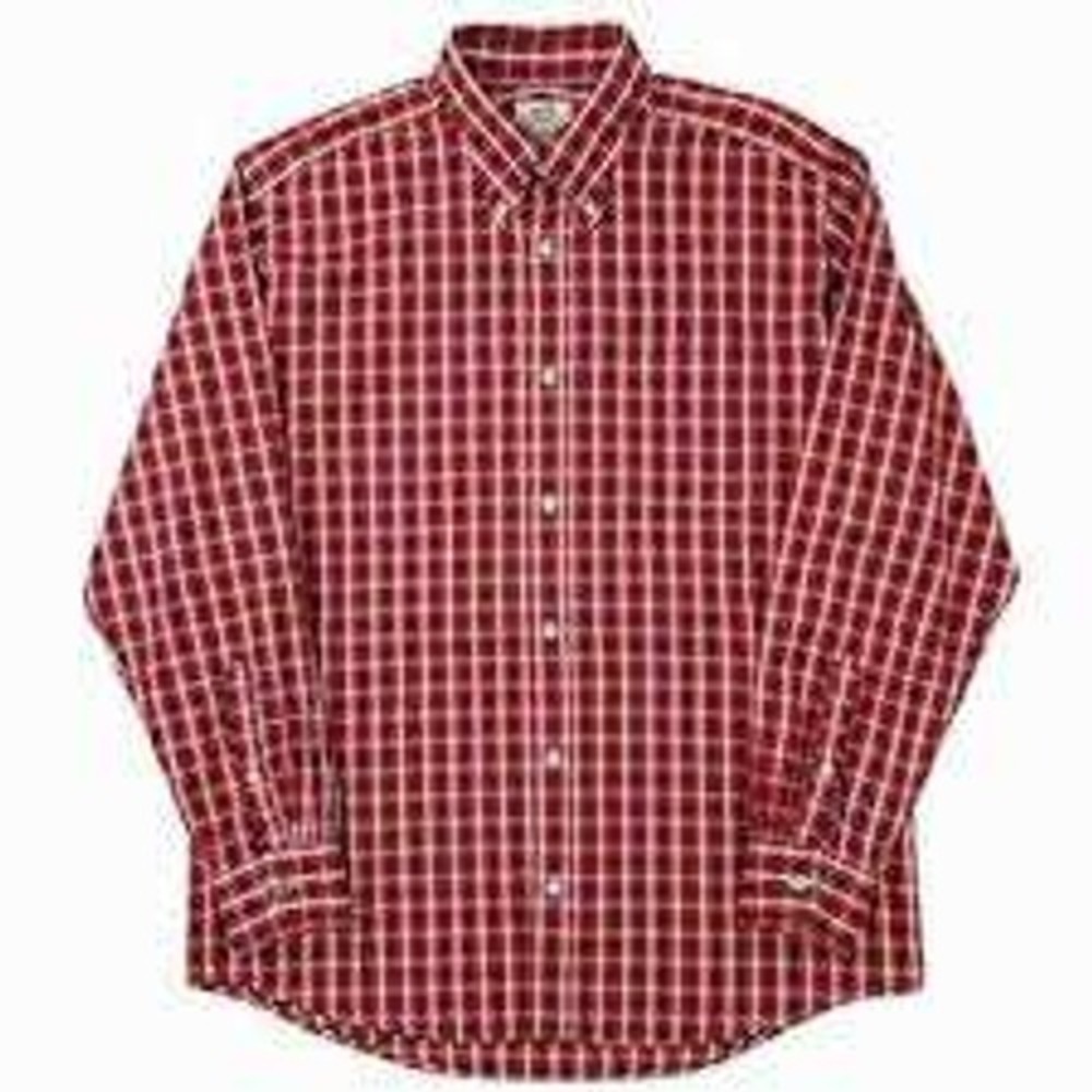 Eddie Bauer XL $65 Red White Black Plaid 100% Cotton Button Down Shirt‎